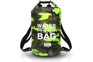 JSRHEEM Borsa Impermeabile, Dry Bag 10L 20L 30L con Tracolla Regolabile, Sacca Stagna per Kayak, Rafting, Nuoto, Canottaggio, Canoa, Spiaggia, Sport Acquatici (verde mimetico, 20 litri)