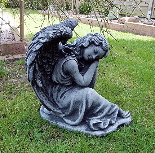 Steinfigur Engel Angel Gartenfigur Grabengel Skulptur Grabschmuck Frostfrei massiver Steinguss - 2