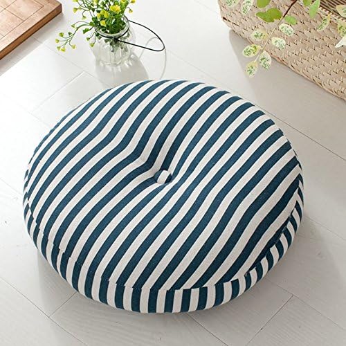 Round Linen Futon Cushion Thick Round Fabric Cushion To Remove And Clean Blue And White Of ,50X15Cm,