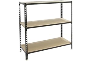 Simon Rack Estanteria Metalica, 900x800x400 mm, 3 Alturas, Bandeja Madera, 150 kg de Punto Flexión, Estanteria Almacenaje, Antracita/Madera - Maderclick