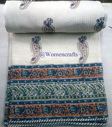 Traditional Fabrics Double Size Kantha Bed Cover Cotton Bedspread Throw Indian Kantha Quilt G194