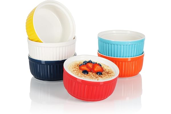 COM-FOUR® 6x Plats à Soufflé - Bols à Ailerons de Ragoût en Céramique - Plats à Casserole allant au Four - Bols à Dessert - Récipients en céramique colorés 250 ML