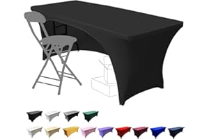 Dololoo Stretchable Tablecloths 6ft for Rectangle Tables with Open Back, Fitted Spandex Rectangular Patio Table Covers, Wedding, Party, Kitchen, Beauty Event Decoration-Black