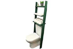 GENESIS WOODESIGN Over The Toilet Birch Wood Bathroom Organizer Shelves, 3-Tier Freestanding Above Toilet Storage Ladder Shelf, Standing Space Saver Behind Toilet Small Bathroom Organizer (Verde)