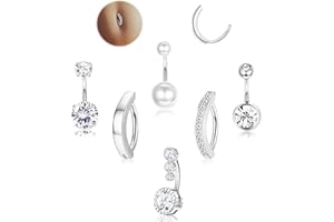 FIOROYAL 6Piezas Piercings Ombligo para Mujeres, 14G Piercing Ombligo Acero Quirurgico, Piercing Ombligo Oro/Plata, CZ Clicker Chapados Piercing Ombligo
