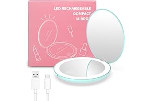 ‎WOBSION WOBSION LED Mirror with 1X/10X Magnification, USB Rechargeable Foldable Travel Mirror with Light, Dimmable, Portable Compact Mirror for Travel and Makeup, Small Hand Mirror as a Gift, Green