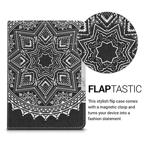kwmobile Hülle für Tolino Shine 2 HD – Flipcover Case eReader Schutzhülle – Bookstyle Klapphülle Sonne Aztec Design Weiß Schwarz - 2