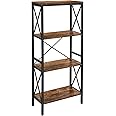 VASAGLE DAINTREE Bookshelf, Kitchen Shelf, Free Standing Shelf, Ladder Rack with 4 Open Shelves, for Kitchen, Office, Stable Steel Frame, Industrial Style, Rustic Brown and Black ULLS030B01