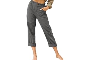 CheChury Mujer Pantalones Casuales de Lino de Algodón Vintage Cintura Alta Elástico Pantalones Rectos Verano con Bolsillos Ligeros y Cómodos Mujer Verano Ligero Casual Pantalones Rectos