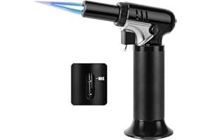 VORHOT Palnik gazowy Bunsena do flambira, palnik kuchenny z zamkiem zabezpieczającym, do flambowania potraw do kuchni, wypieków, deserów, na kemping (butan nie wchodzi w zakres dostawy)