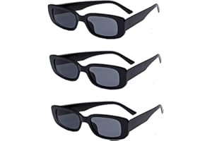 JXUANE 3 Pack Black Sunglasses - Rectangle Retro Square Sunglasses for Women & Men - 90s Style, UV400 Lens