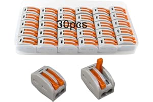QitinDasen 30Pcs Premium PCT-212 Lever-Nut Wire Connectors, 2 Port Conductor Compact Wire Connectors, Quick Splicing Connector Cable Clamp Terminal Block Spring Connector
