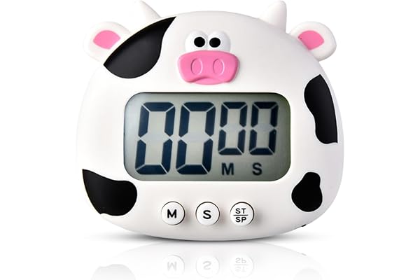 Minuterie De Cuisine,Minuterie numérique pour Animaux de Dessin animé, minuterie à Compte à rebours pour Enfants, écran LCD, minuterie de Cuisine magnétique avec interrupteurs Marche/arrêt(Blanc)