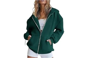 Generisch Felpa da donna oversize, con cerniera, in tinta unita, Y2K, con cappuccio, per il tempo libero, con cappuccio, per le mezze stagioni, casual, con zip