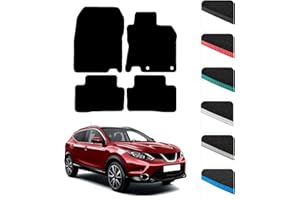 GCM - Car Floor Mats for Nissan Qashqai 2014 To 2021 Full Coverage Floor Protection - Anti Slip & Fit Car Mat with Clips Easy to Clean Car Carpet for All-Weather- Black Egding, Carpet