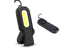 AURIVER Lampada da Lavoro,Lampade di ispezione,Portatile Ricaricabile 5W LED COB Super luminoso luce Ispezione Torcia, Base magnetica e gancio appeso,per Riparazione Auto,Garage,Emergenza (Nero)