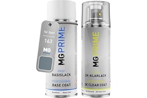MG PRIME Pintura del coche Set botes de spray 2 componentes para Opel 163 / 4AU GBJ Lichtsilber Metallic/Gris Eclair Metallic Pintura base pintura transparente de 2 componentes aerosol