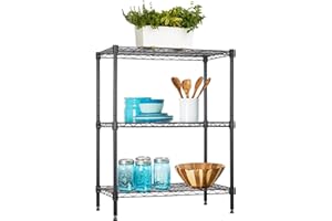 BestOffice 58Lx33.5Wx76.7H Adjustable Metal Storage Shelves 3Tier Commercial Wire Shelving Unit Organizer Wire Rack 450Lbs Capacity Small Places Kitchen Garage