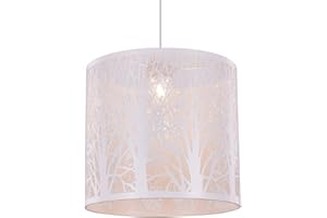 Unique and Beautiful Matt White Metal Forest Design Ceiling Pendant Shade When Lit The Light Escapes Through The Gaps and Casts The Forest Against The Walls and Ceiling by Happy Homewares