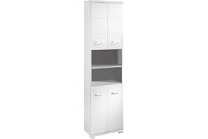 ‎BYLIVING byLIVING Hochschrank NEBRASKA / Badschrank matt weiß, Türen Hochglanz weiß lackiert / Badezimmerschrank 4 Türen mit offenen Elementen & viel Stauraum / B 50, H 192, T 31,5 cm
