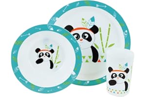 FUN HOUSE 005672 Indian Panda Zestaw posiłków kuchennych z 1 talerzem, 1 miską i 1 szklanką dla dzieci