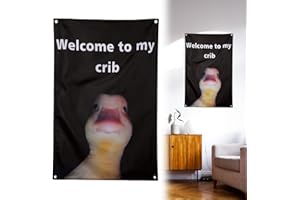 Hpmjz Funny Duck Flag Welcome to My Crib Tapestry 2x3 Feet Home Decoration Wall Art Backdrop with Brass Grommets for Room College Dorm Bedroom Indoor Outdoor Parties Man Women Easter