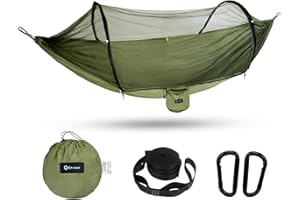 ‎BTRWOR BTRWOR Hängematte, Hängematte Outdoor mit Moskitonetz | Nylon Camping Reisehängematte | 300kg Traglast | 260x140cm | Campingzubehör für draußen, drinnen mit Baumgurten (Olive)