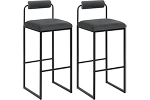 ‎WOLTU WOLTU 2 x stołek barowy z podnóżkiem, wysokie krzesło z oparciem, taboret tapicerowany aksamit z metalu, ergonomiczny taboret, ciemnoszary BH343dgr-2