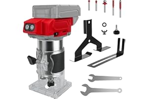 CHENGSUWEI Akku Oberfräse kompatibel für Milwaukee 18V Batterie, 800W bürstenloser Trimmer Router mit 5 Gängen, 30000 U/min, 5 Stück 1/4" Steckhals Holzrouter für Holzarbeiten, Einschneiden (ohne Batterie)