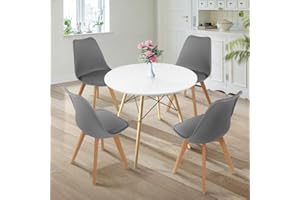 JupiterJX Modern Design Dining Table And Chairs Set 4, Round Kitchen Table Tulip (Table With 4 Grey Chairs)