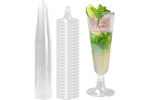 Granvoo 25 Pezzi Bicchieri da Champagne in Plastica Trasparente, 150ml Flute Champagne, Calici Plastica Monouso, Riutilizzabili Bicchieri da Vino per Feste di Anniversario Matrimonio Giardino