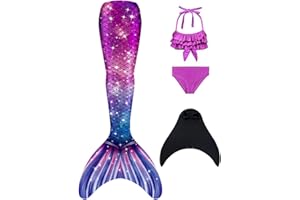 DNFUN dziewczęcy ogon syreny do pływania z płetwą syreny - księżniczka cosplay strój kąpielowy płetwa syreny do pływania