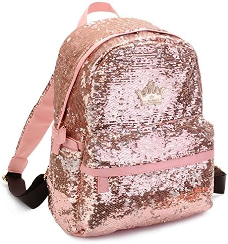 Higawin Pink New Girls Fashion Bling Glitter Faux Leather Queen Backpack Handbag Shoulder Bag Casual Daypacks