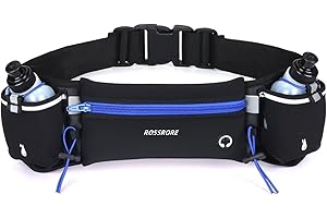 ROSSRORE Unisex Running Hydration Belt with 2x6oz Water Bottles - No Bounce Design, Waterproof Waist Pack for Phone, Expert-Recommended Celebrity Favorite (Blue)