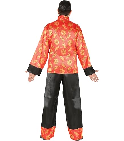 Herrenkostüm Asiate – Langer Kimono In Schwarz/Rot, Inkl. Gürtel, Größe XL, Für Karneval & Mottopartys