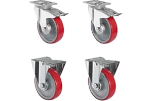 CASCOO SETTBFB125N2U6R1W Rollensatz 2 Lenkrollen mit Feststeller, 2 Bockrollen, Polyamid, Polyurethan, Durchmesser 125 mm, Rollenlager,Transportrollen, Traglast 600 kg (4-er Pack)