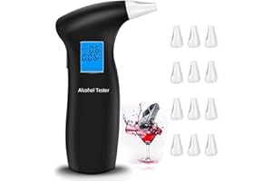 PUTAII Alkoholtester, Polizeigenau Alkoholmessgeräte Professioneller Alkohol Tester mit LCD-Bildschirm Halbleiter Sensorik für den persönlichen professionellen Gebrauch 12 Mundstücke