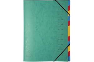 Exacompta 54120E Premium teczka segregująca z ekstra mocnego kartonu Colorspan A4 12 przegródek w pełnym kolorze z nadrukiem organizacyjnym 1 szt. kolor losowy