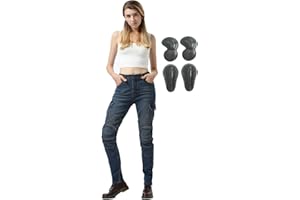 SHAIYOU Womens Motorcycle Trousers,Ladies Motorbike Protective Jeans Stretch Armoured Riding Motocross Racing Pants with Removable Armour and Multi-pockets (Blue,S)