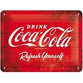 Nostalgic-Art Retro sac levha, 15 x 20 cm, Coca-Cola &ndash; Logo Red Refresh Yourself &ndash; Kok hayranları i&ccedil;in hediye fikri, metal, v