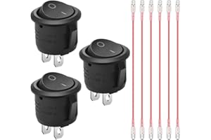 Profiwoab Rocker Switch,3 pcs ON-OFF with 6 Wires,Round, Black, 10A/125V, 6A/250V for Electrical Products