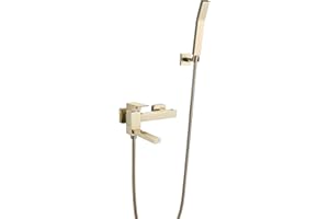 SJQKA Bateria wannowa z nasadką prysznicową szczotkowane złoto naścienna bateria wannowa mosiężna wanna prysznic gorąca i zimna bateria naścienna bateria do wanny