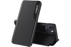 EASSGU Funda de Cuero para Redmi 9C / Redmi 9C NFC/Redmi 10A (6.53" Inches) Ventana Lateral Flip Holder PU Cuero Phone Carcasa Resistente a Golpes Protector Case - Negro