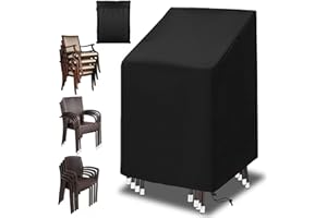 VORHOT Funda Sillas Jardin Apilables, 420D Oxford Impermeable Funda Protectora para Sillas Exterior, Anti Viento, Anti UV Funda Protectora Muebles Terraza Ajustables con Salidas de Aire, 65x65x75/120 cm
