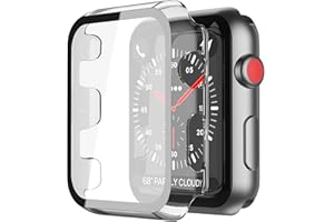 YoLin [2-Stück Mit Glas Ultradünne Displayschutz Kompatibel mit Apple Watch Series 3 42mm, PC All-Around Schutzhülle für iWatch 42mm (2 Transparent)
