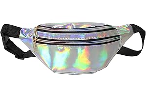 WUPENGZON Bauchtasche Gürteltasche Damen, Verstellbarer Gurt Hüfttasche,Sport Wasserdicht Hüfttasche,Holographische Fanny Pack mit Taschen für Damen Outdoor Wandern Reisen Party Festival (Silber)