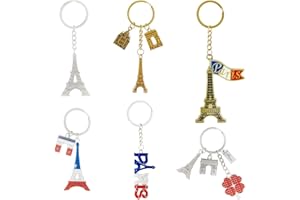 Juvale Porte-clés Monuments de Paris, 6 Porte-Clés Souvenir de France, avec Tour Eiffel, Drapeau français, Arc de Triomphe