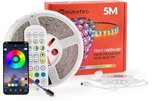 M LEDME M mimotec - Tira LED RGB, Luz LED Habitación 5 metros con adhesivo, IP65 Impermeable, Control Musical con App, Multicolor Regulable en intensidad, Súper Brillante LED Tira para Fiestas, LM2404