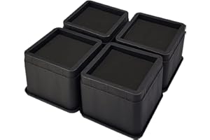 MIIX HOOM-Heavy Duty Square Bed Risers Elevator Up to 3 inch Per Riser for Couch Desk Table Sofa or Static Furniture Adjustable Stackable, Black, 1 Set of 4