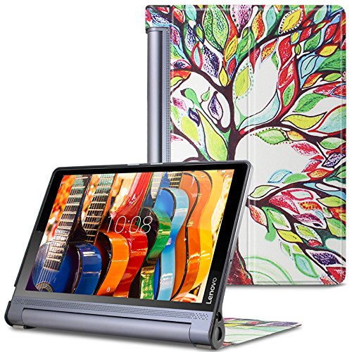 Lenovo Yoga Tab 3 Plus/ Lenovo Yoga Tablet 3 10 Pro Hülle Case, Infiland Ultra Dünn Tri-Fold Muschel PU Leder Ultra Schlank Superleicht Ständer Shell Cover Schutzhülle Etui Tasche für Lenovo Yoga Tab 3 Plus 25,65cm (10,1 Zoll IPS) Convertible Media Tablet/Lenovo YOGA Tablet 3 10 Pro 25,6 cm (10,1 Zoll QHD IPS) Tablet (Not für Lenovo Yoga Tab 3 10)(Fröhlicher Baum)
